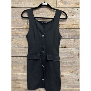 ZARA Gemstone Button Sleeveless‎ Mini Dress Pinafore, Size Medium, Black